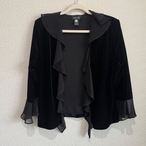 Y2K Xscape by Joanna Chen Black Velvet Ruffle Chiffon‎ Whimisgoth Cardigan L